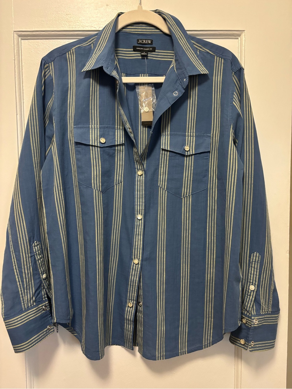 J.Crew Blue and tan Striped snap-Up Shirt